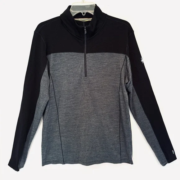 Smartwool Mens Merino 250 1/4 Zip Baselayer Size Large Black Gray Lightweight - Picture 2 of 15